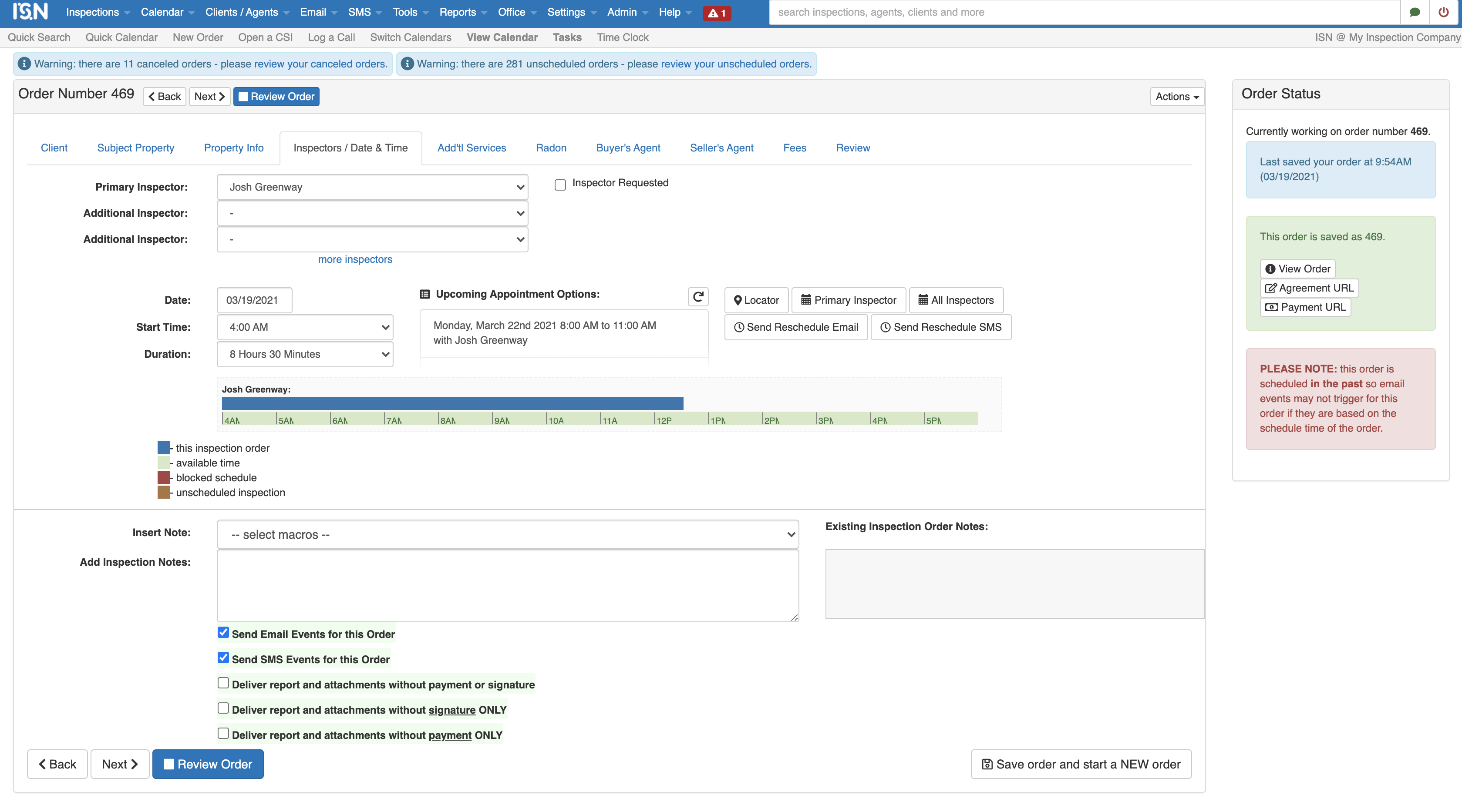 screenshot of Inspection Support Network